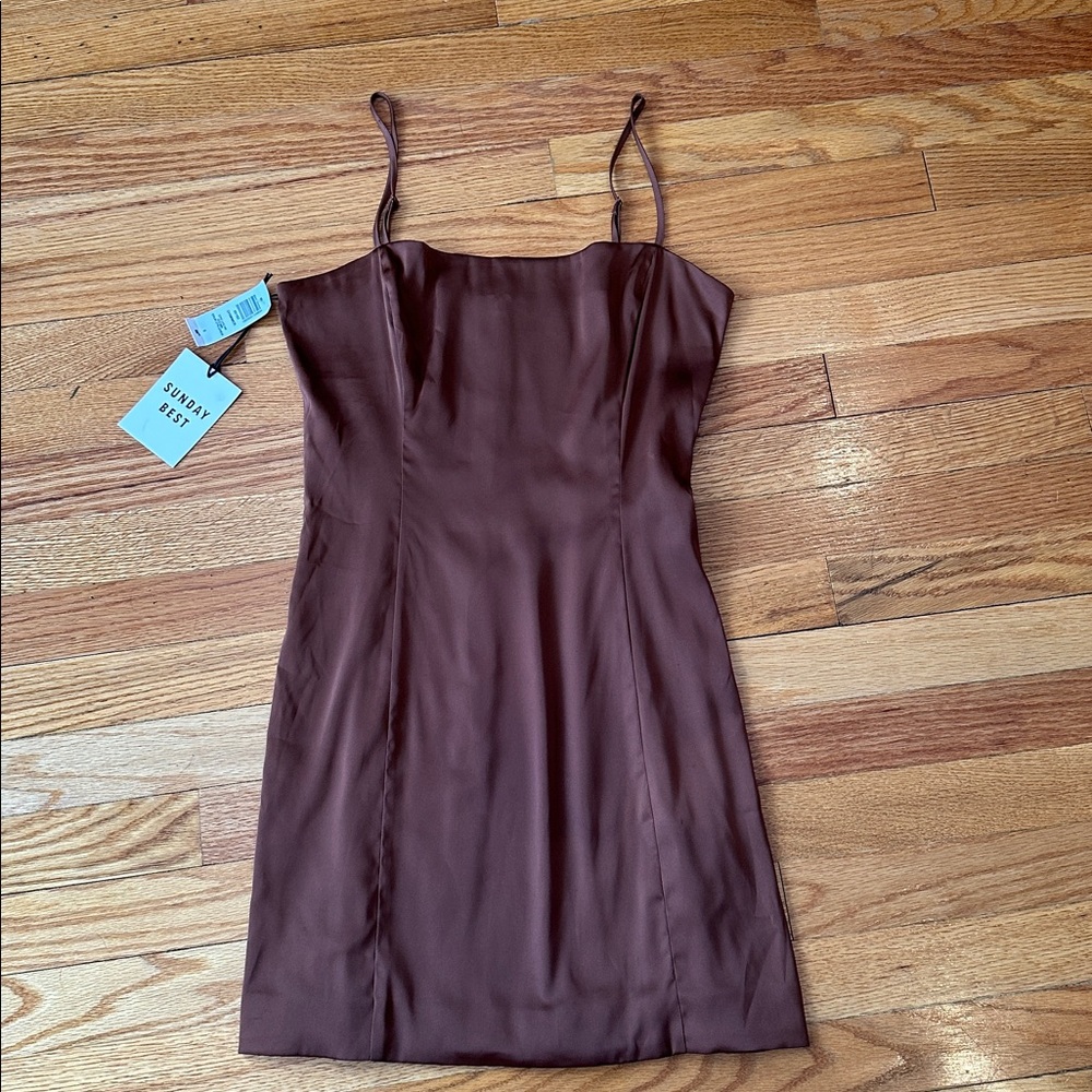 Sunday Best Aritzia NWT Women’s Brown Shiny Mini Dress Size 6
